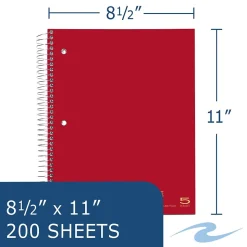Staples 5-Subject Subject Notebooks, 8.5" x 11", College Ruled, 200 Sheets (11197)