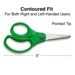 Staples Teacher Pack 5" Kids Pointed Tip Stainless Steel Scissors, Straight Handle, Right & Left Handed, 12/Pack (TR55057)