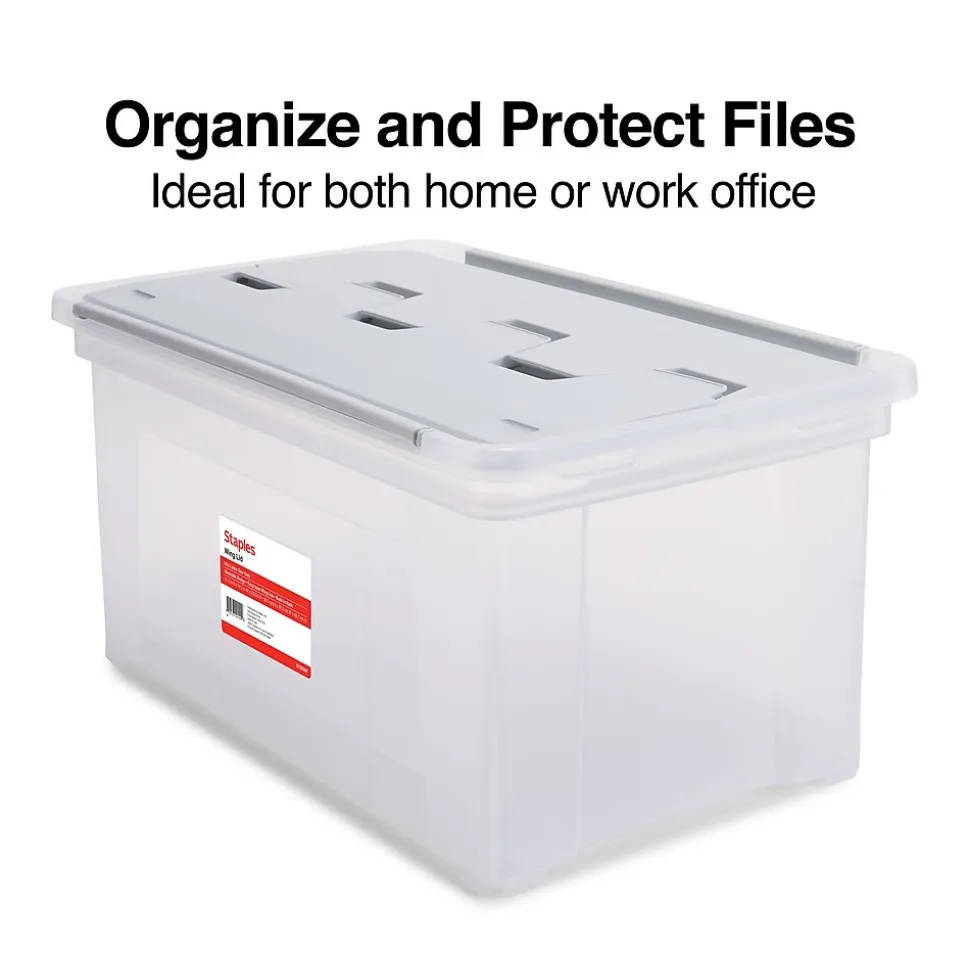 Staples Wing Lid File Totes, Letter Size, Clear (140166/139585)
