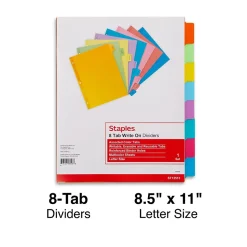 Staples Write-On Dividers, 8-Tab, Assorted Colors (13513/23181)