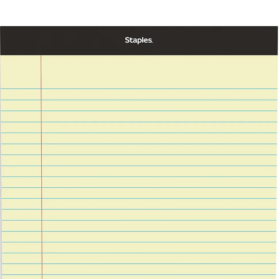 Staples Writing Pad, 8.5" x 11.75", Wide Ruled, Canary, 50 Sheets/Pad (40066)