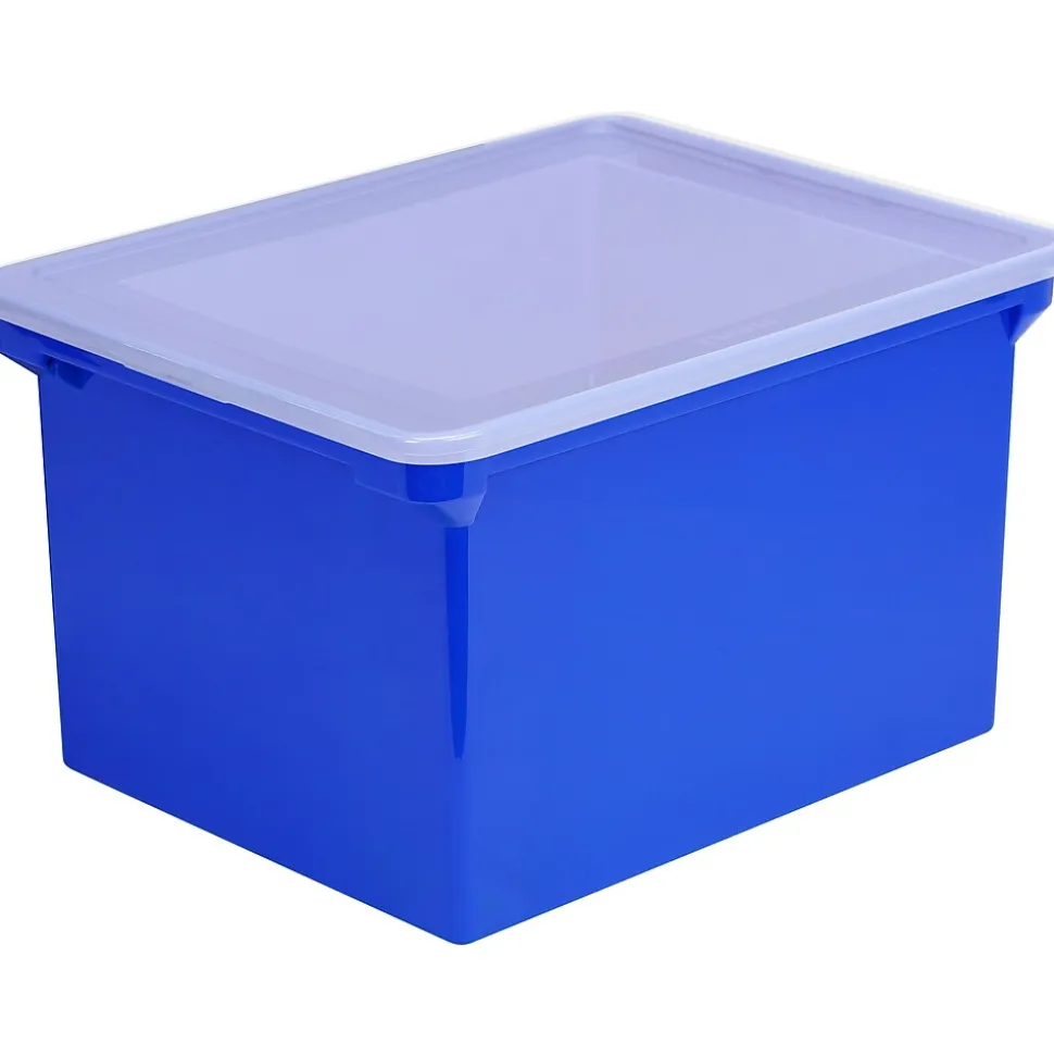Storex Plastic Locking File Tote, Letter/Legal, Blue (STX61554U01C)