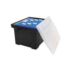 Storex Storage Plastic File Tote with Comfort Grips, Letter/Legal Size, Black/Clear (61528U01C)