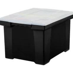 Storex Storage Plastic File Tote with Comfort Grips, Letter/Legal Size, Black/Clear (61528U01C)