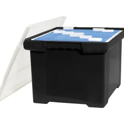 Storex Storage Plastic File Tote with Comfort Grips, Letter/Legal Size, Black/Clear (61528U01C)