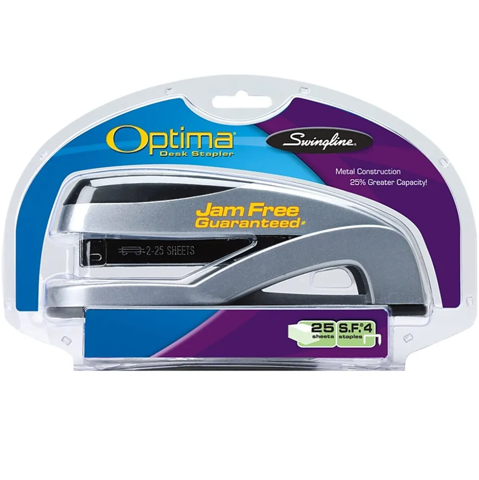 Swingline® Optima® Desk Stapler, 25 Sheet Capacity, Silver (87801)