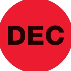 Tape Logic 1" Circle "DEC" Month of the Year Labels, Fluorescent Red, 500/Roll