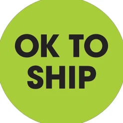 Tape Logic 2" Circle "OK To Ship" Label, Fluorescent Green, 500/Roll