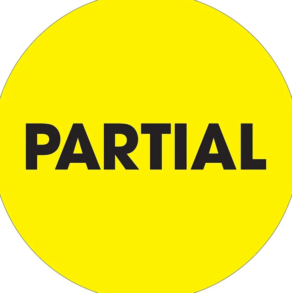 Tape Logic 2" Circle "Partial" Inventory Label, Fluorescent Yellow, 500/Roll