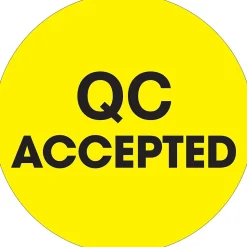 Tape Logic 2" Circle "QC Accepted" Label, Fluorescent Yellow, 500/Roll