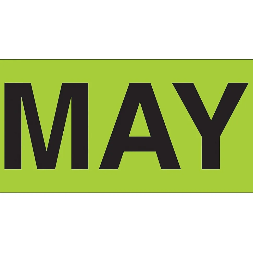 Tape Logic 6" x 3" Rectangle "MAY" Months of the Year Label, Fluorescent Green, 500/Roll