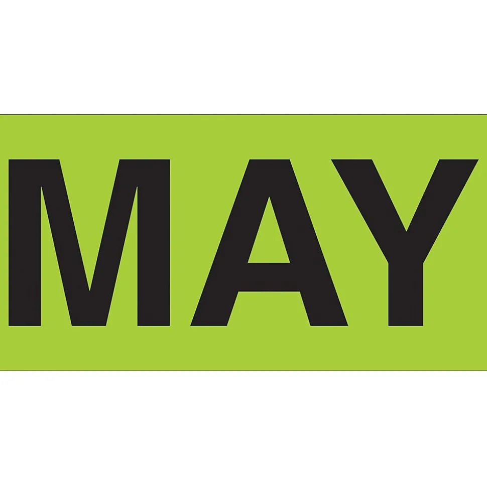 Tape Logic 3" x 2" Rectangle "MAY" Months of the Year Label, Fluorescent Green, 500/Roll