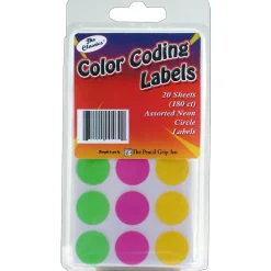 The Pencil Grip™ Color Coding Circle Labels, Neon, 180 Per Pack, 12 Packs (TPG460-12)