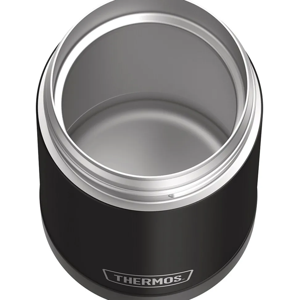 Thermos FUNtainer Stainless Steel Vacuum-Insulated Food Jar with Folding Spoon, 16-Oz., Black Matte (F31101BK6)