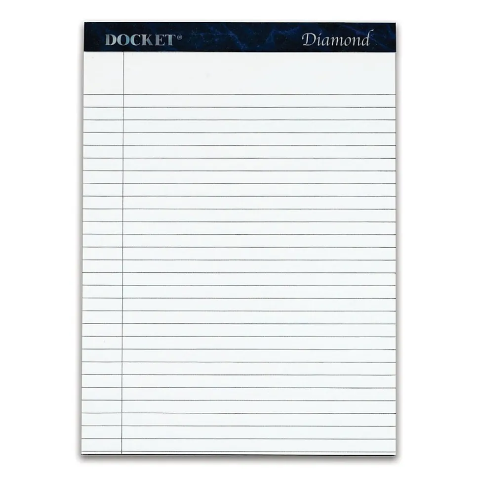 TOPS Docket Diamond Premium Stationery Tablets, 8-1/2" x 11-3/4", Legal Ruled, White, 50 Sheets/Pad, 2 Pads/Pack (63975)