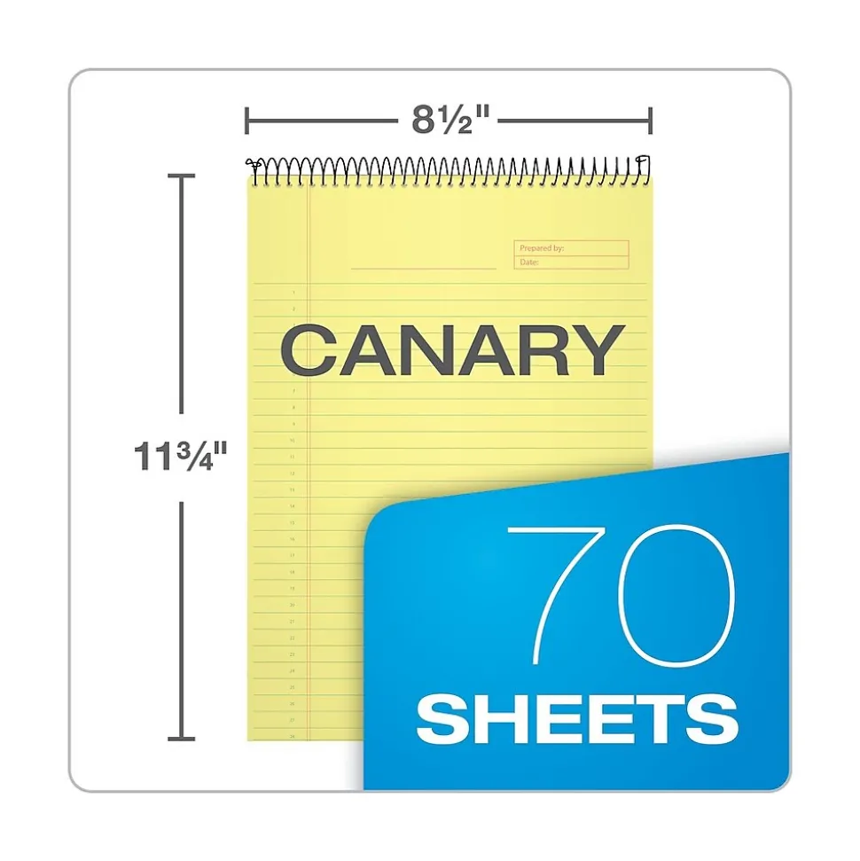 TOPS Docket Gold Notepad, 8 1/2" x 11 3/4", Project Ruled, Canary, 70 Sheets/Pad (99703)