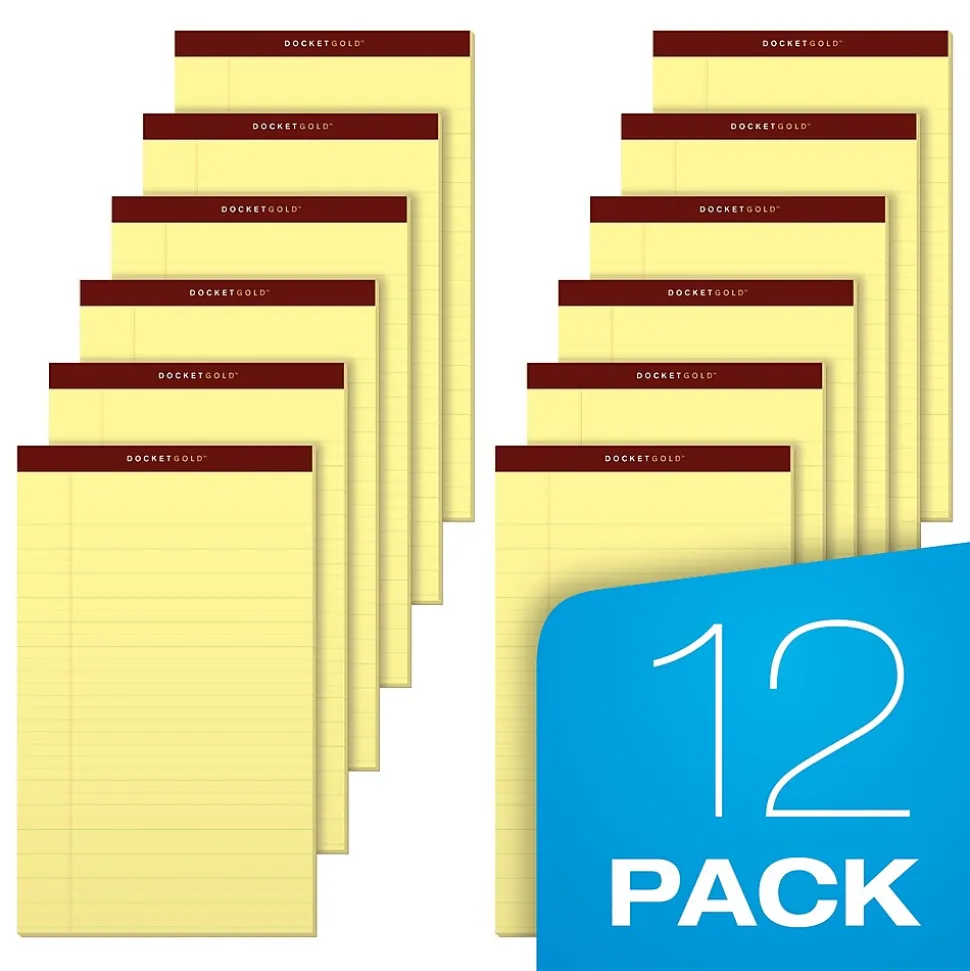 Tops Docket Gold Notepads, 8.5" x 14", Canary, 50 Sheets/Pad, 12 Pads/Pack (63980)