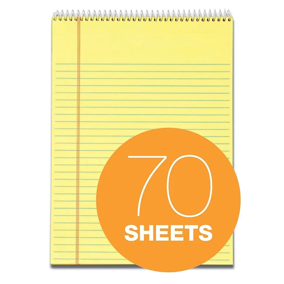 TOPS Docket Notepad, 8.5" x 11.75", Wide Ruled, Canary, 70 Sheets/Pad (63621)