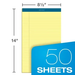 TOPS Docket Notepads, 8.5" x 14", Wide, Canary, 50 Sheets/Pad, 12 Pads/Pack (TOP 63580)