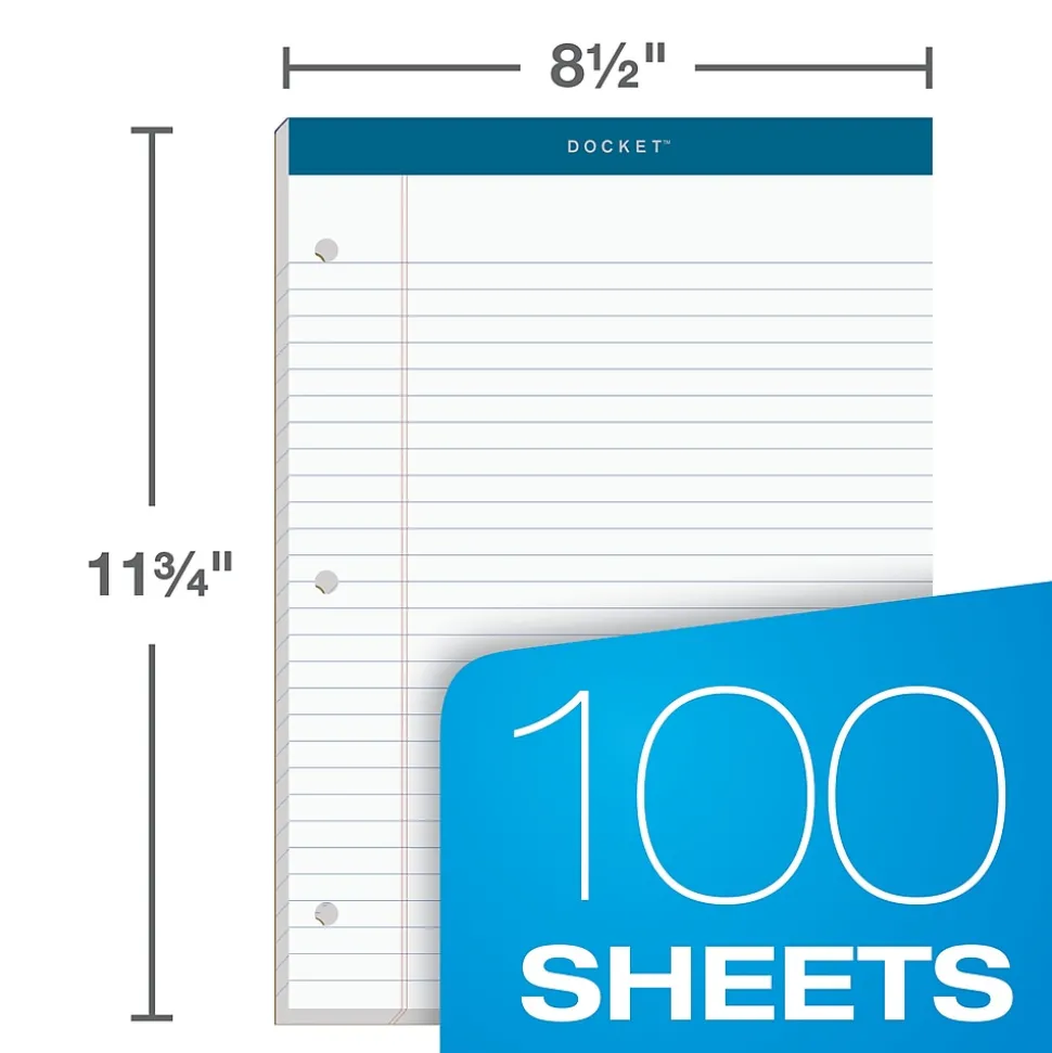 TOPS Docket Notepads, 8.25" x 11.75", Wide, White, 100 Sheets/Pad, 6 Pads/Pack (TOP 63437)