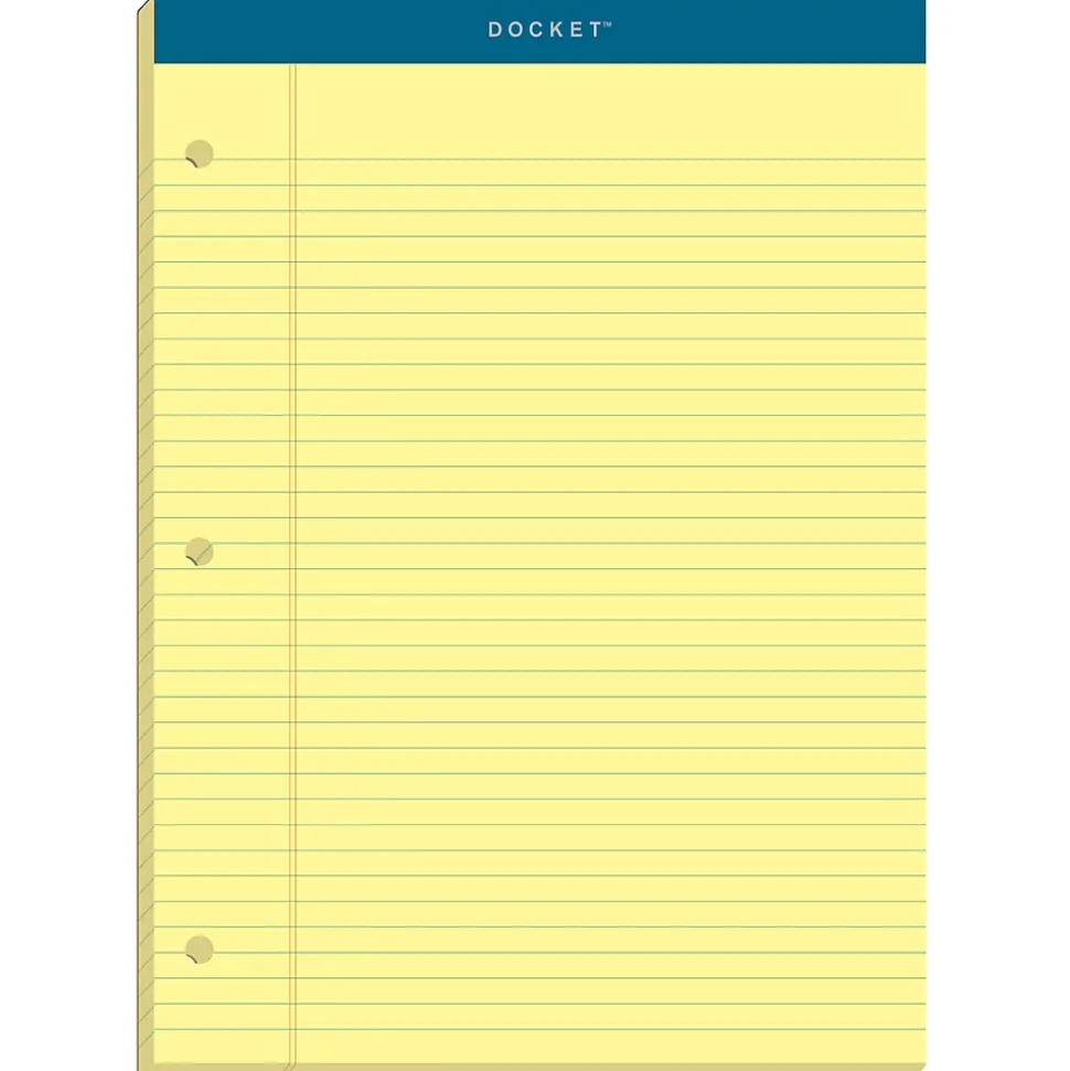 TOPS Double Docket Writing Tablet, 8-1/2" x 11-3/4", College Ruled, Canary, 100 Sheets/Pad (63383)