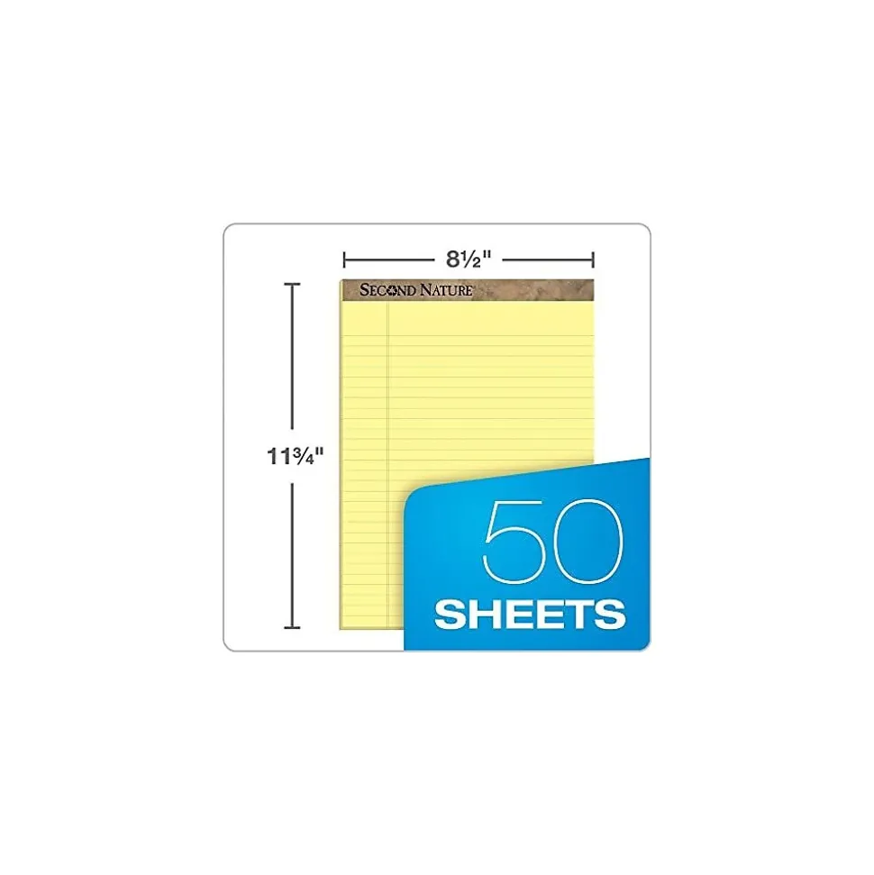 TOPS Second Nature Notepads, 8.5" x 11.75", Wide, Canary, 50 Sheets/Pad, 12 Pads/Pack (74890)