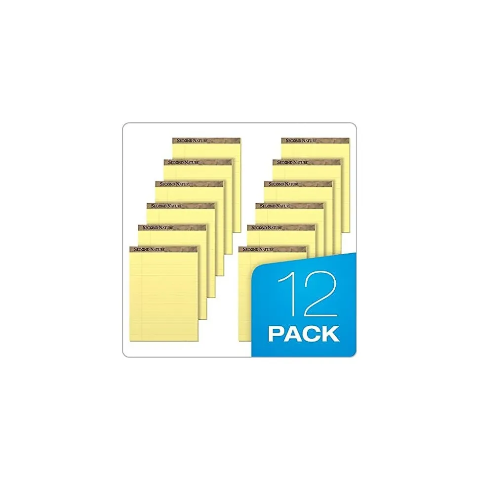 TOPS Second Nature Notepads, 8.5" x 11.75", Wide, Canary, 50 Sheets/Pad, 12 Pads/Pack (74890)