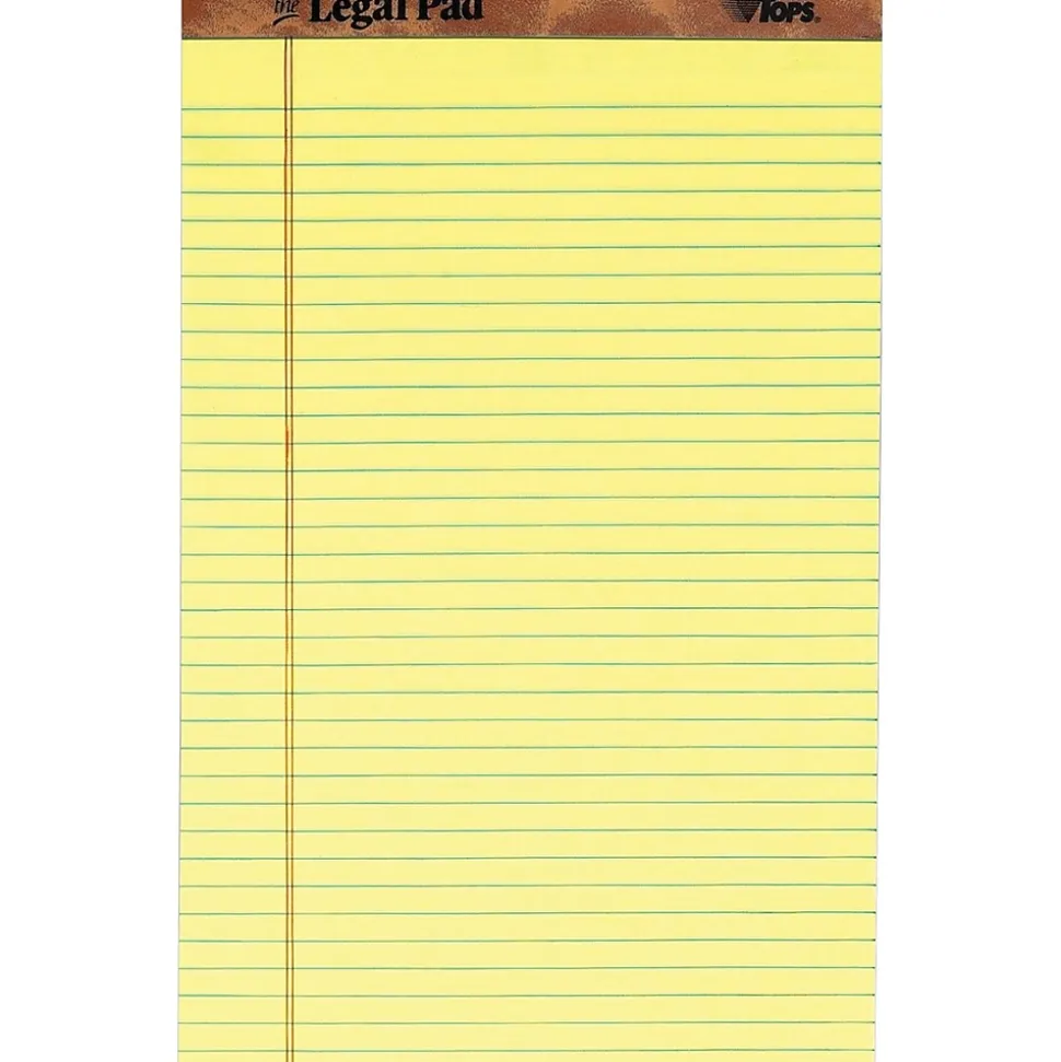 TOPS The Legal Pad Writing Pad, Canary, Legal Ruled, 50 Sheets/Pad, 12/Pack