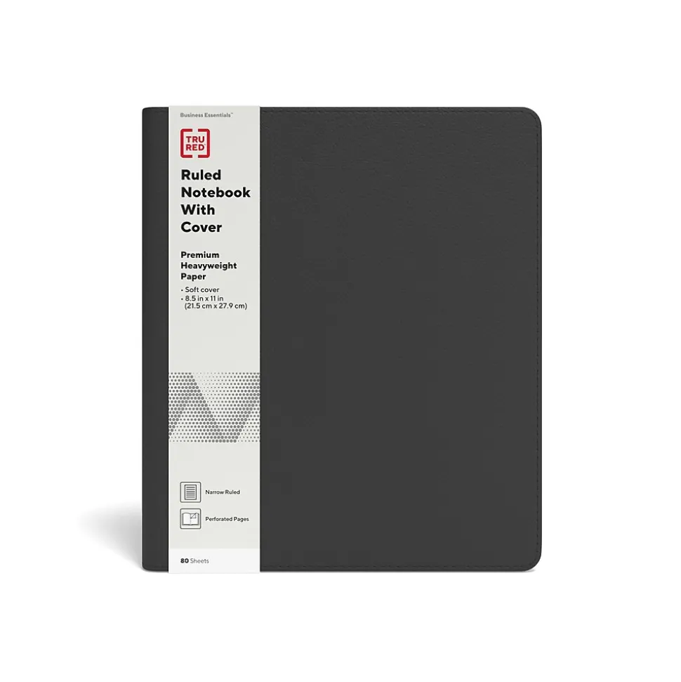 TRU RED™ Large Folio Soft Cover Ruled Notebook, Black (TR54992)