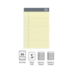 TRU RED™ Notepad, 5" x 8", Narrow Ruled, Canary, 50 Sheets/Pad, 6 Pads/Pack (TR57357)