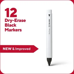 TRU RED™ Pen Dry Erase Markers, Fine Tip, Black, 12/Pack (TR61435/TR54566)