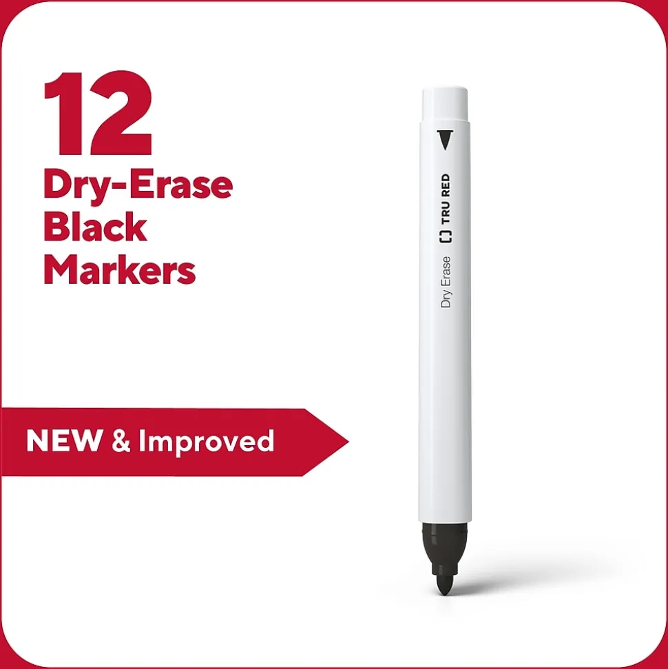 TRU RED™ Pen Dry Erase Markers, Fine Tip, Black, 12/Pack (TR61435/TR54566)