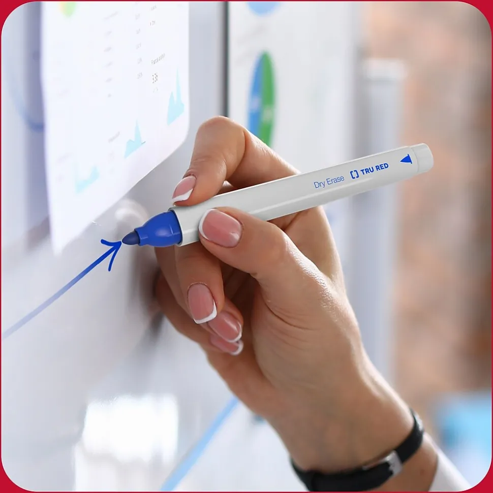 TRU RED™ Pen Dry Erase Markers, Fine Tip, Black, 12/Pack (TR61435/TR54566)