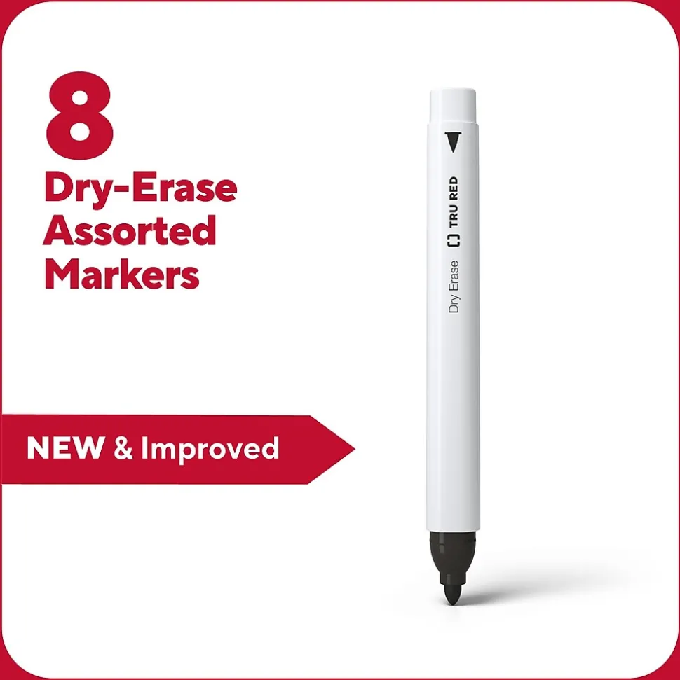 TRU RED™ Pen Dry Erase Markers, Fine Tip, Assorted, 8/Pack (TR61443/TR56881)