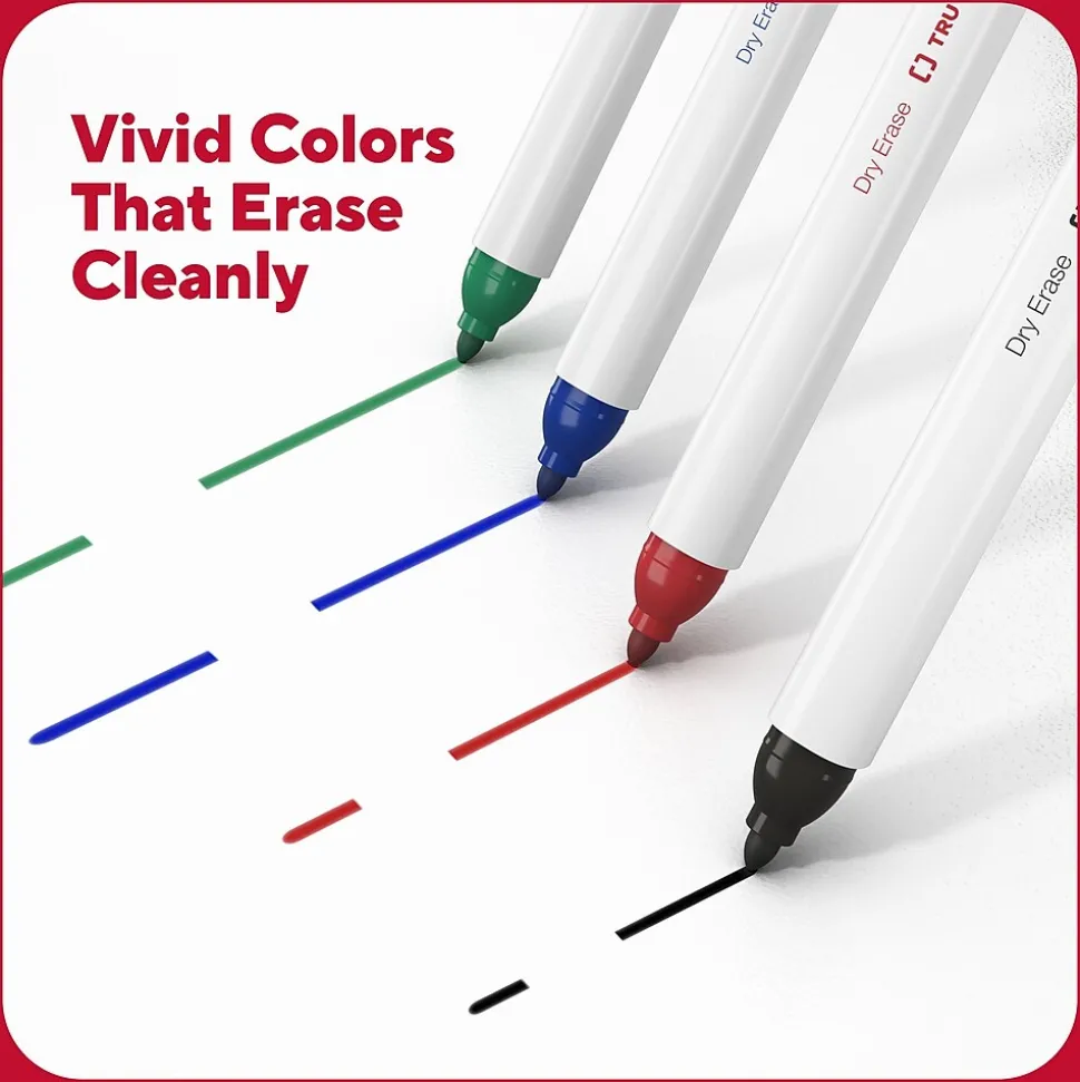 TRU RED™ Pen Dry Erase Markers, Fine Tip, Assorted, 8/Pack (TR61443/TR56881)