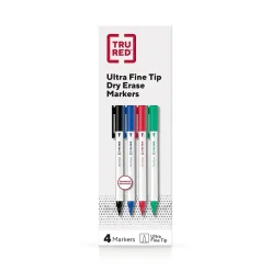 TRU RED™ Pen Dry Erase Markers, Ultra Fine Tip, Assorted, 4/Pack (TR61458/TR57422)