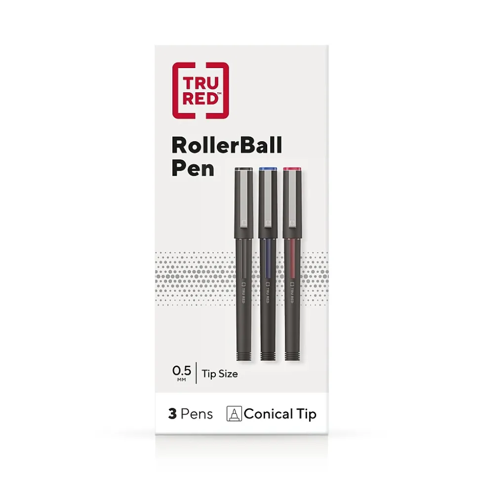 TRU RED™ Rollerball Pens, Fine Point, Assorted Colors, 3/Pack (TR58251)