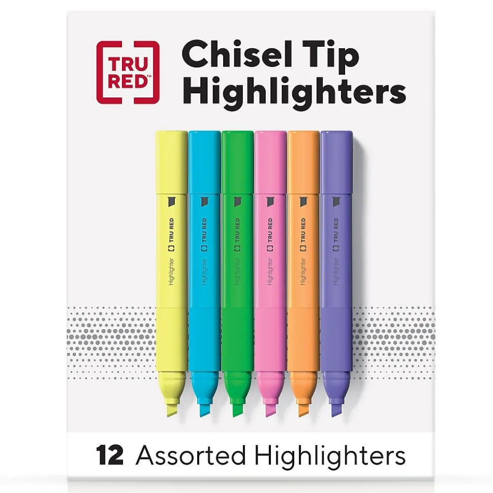 TRU RED™ Tank Highlighter with Grip, Chisel Tip, Assorted, 12/Pack (TR54585)
