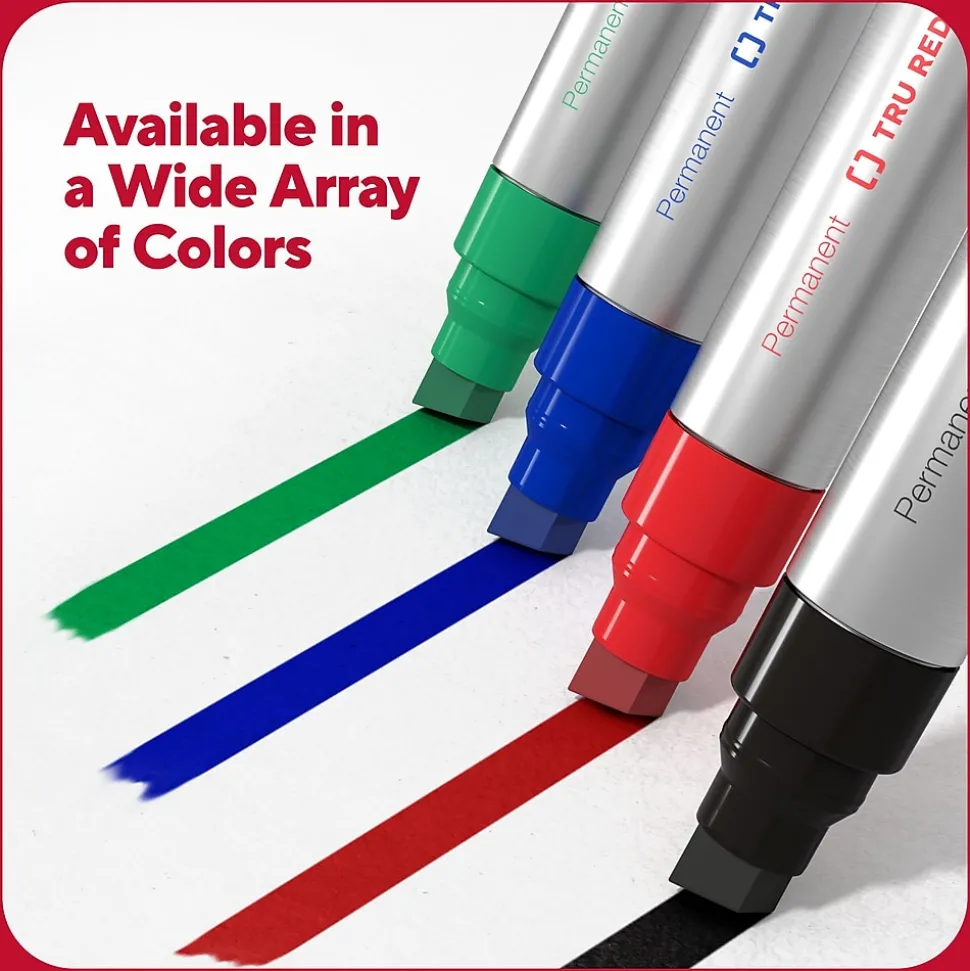 TRU RED™ XL Tank Permanent Markers, Chisel Tip, Assorted, 4/Pack (TR56935)