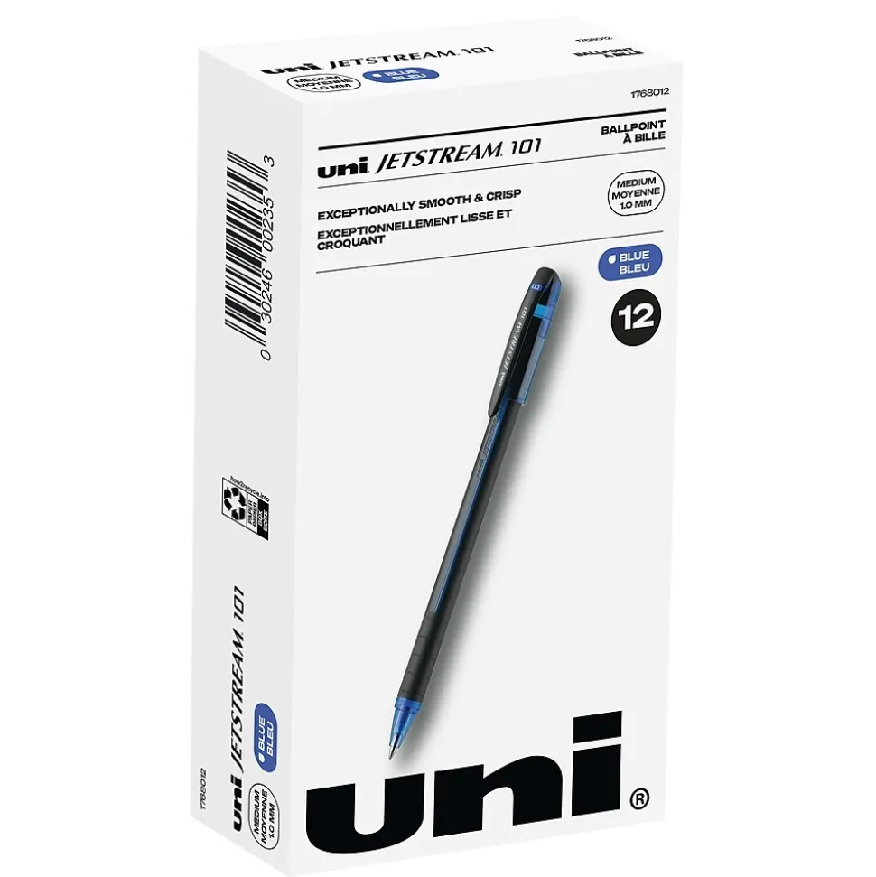 uni Jetstream 101 Ballpoint Pen, Medium Point, 1.0mm, Blue Ink, Dozen (1768012)