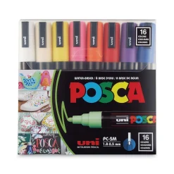 Uni POSCA Permanent Specialty Marker, Medium Bullet Tip, Assorted Colors, 16/Pack (PC5M16C)