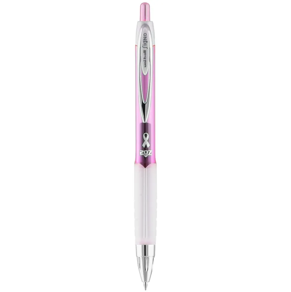 uniball 207 Pink Ribbon Retractable Gel Pens, Medium Point, 0.7mm, Black Ink, Dozen (1745267)