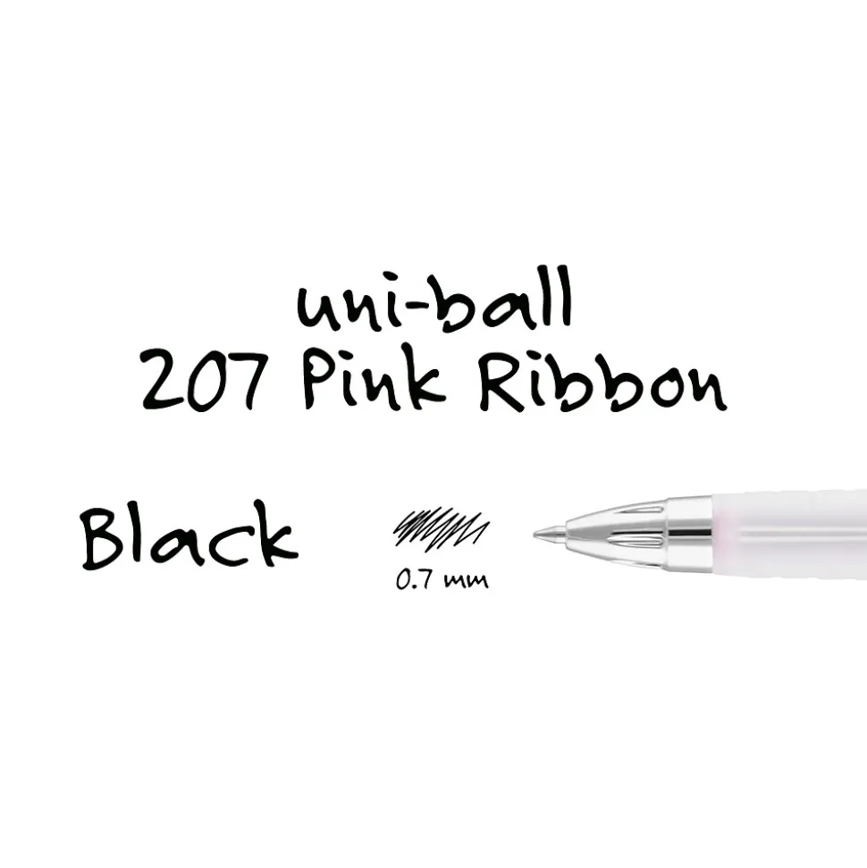 uniball 207 Pink Ribbon Retractable Gel Pens, Medium Point, 0.7mm, Black Ink, Dozen (1745267)