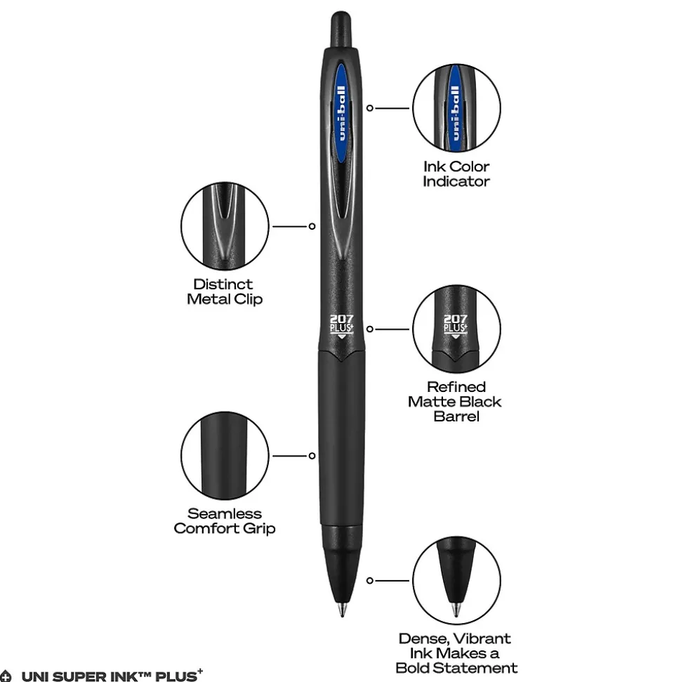 uniball 207 Plus+ Retractable Gel Pens, Medium Point, 0.7mm, Blue Ink, 4/Pack (70457)