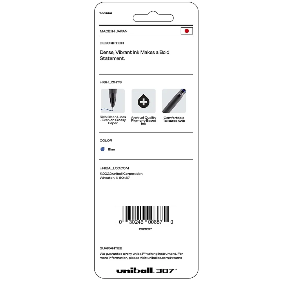 uniball 307 Retractable Gel Pens, Medium Point, 0.7mm, Blue Ink, 3/Pack (1927593)