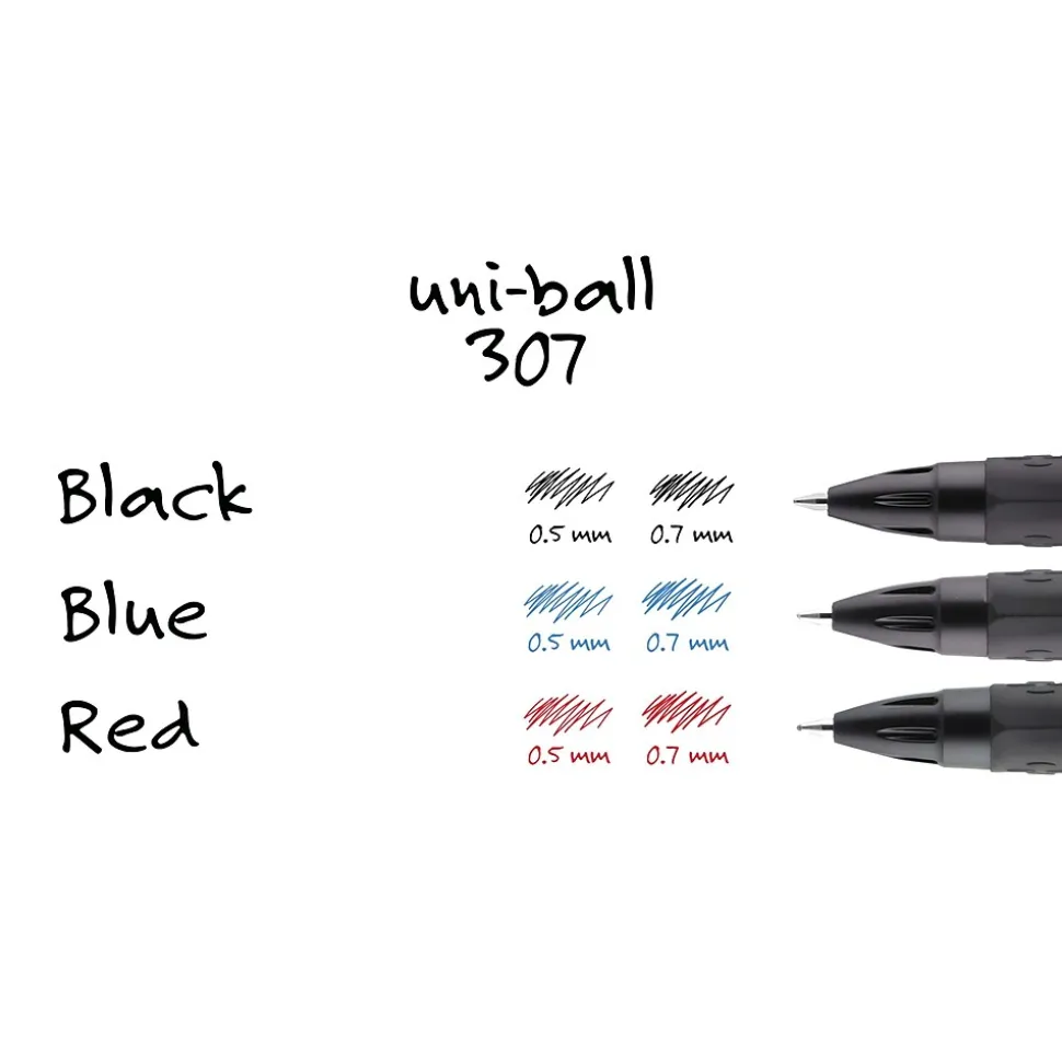 uniball 307 Retractable Gel Pens, Medium Point, 0.7mm, Blue Ink, 3/Pack (1927593)