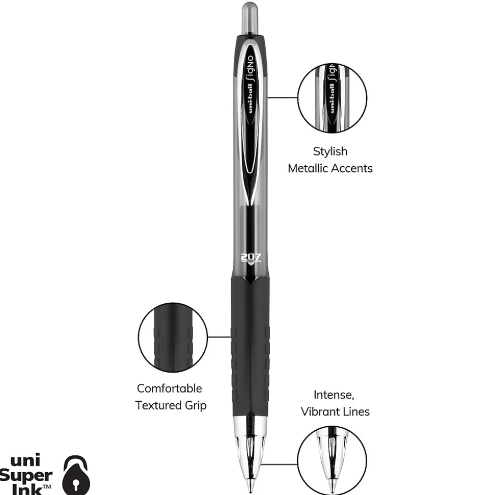 uni-ball 207 Retractable Gel Pens, Medium Point, 0.7mm, Black Ink, 8/Pack (1756584)