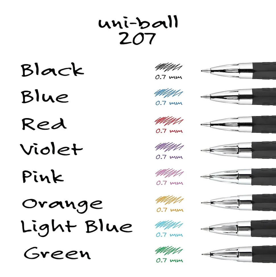 uni-ball 207 Retractable Gel Pens, Medium Point, 0.7mm, Black Ink, 8/Pack (1756584)