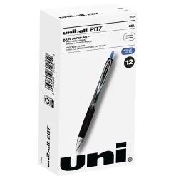 uniball 207 Retractable Gel Pens, Micro Point, 0.5mm, Blue Ink, 12/Pack (61256)