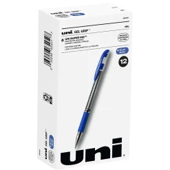 uniball Gel Grip Gel Pens, Medium Point, 0.7mm, Blue Ink, 12/Pack (65451)